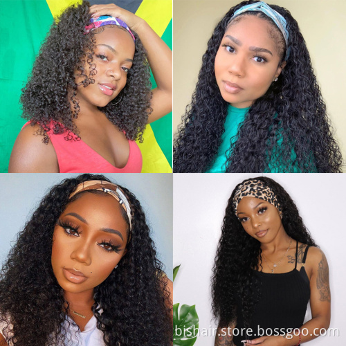 Cheap wholesale price Kinky Curly Headband Wig Human HairFull Machine Made Remy Water Head band Human Hair Wigs For Black  women